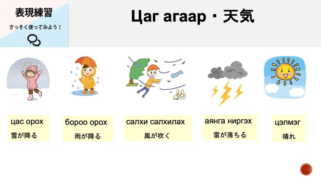 天気・цаг агаар
монгол хэл