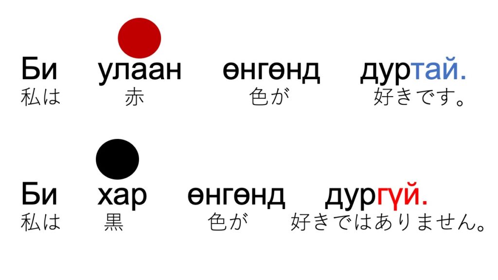 モンゴル語で色 Монгол хэлээр өнгө